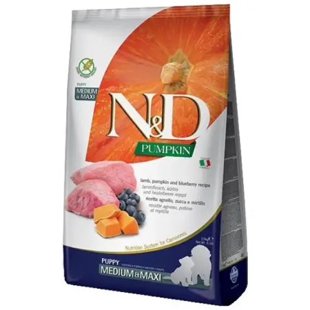 Беззерновий сухий корм Farmina N&D Grain Free Pumpkin Medium&Maxi Puppy для цуценят середніх та великих порід з ягням, гарбузом та чорницею 12 кг