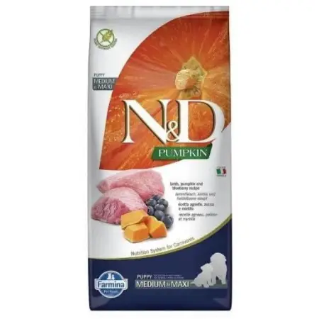 Беззерновий сухий корм Farmina N&D Grain Free Pumpkin Medium&Maxi Puppy для цуценят середніх та великих порід з ягням, гарбузом та чорницею 2,5 кг