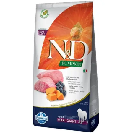 Беззерновий сухий корм Farmina N&D Grain Free Pumpkin Maxi&Giant Adult для собак великих та гігантських порід з ягням, гарбузом та чорницею 12 кг