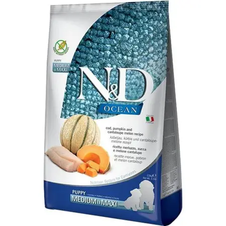 Беззерновий сухий корм Farmina N&D Grain Free Ocean Medium&Maxi Puppy для цуценят середніх та великих порід з тріскою та динею 2,5 кг