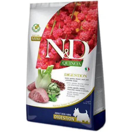 Беззерновий сухий корм Farmina N&D Quinoa Digestion Mini Adult для дорослих собак дрібних порід при порушеннях травлення з ягням та киноа 2,5 кг