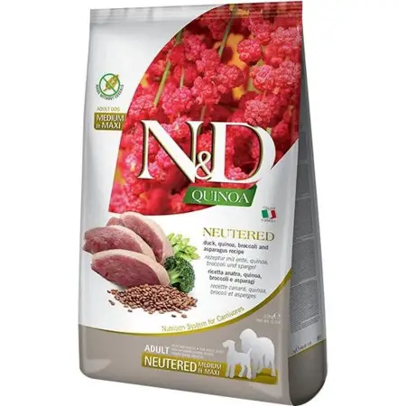 Беззерновий сухий корм Farmina N&D Quinoa Neutered Medium&Maxi Adult для дорослих стерилізованих собак середніх та великих порід з качкою та кіноа 12 кг