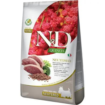 Беззерновые сухие корма Farmina N&D Quinoa Neutered Mini Adult для взрослых стерилизованных собак мелких пород с уткой и киноа 7 кг