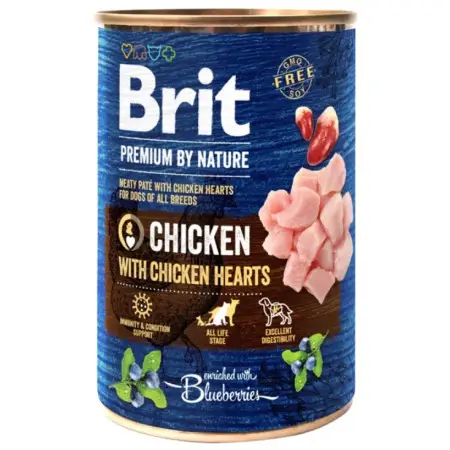 Вологий корм Brit Premium by Nature для собак, курка з курячим серцем, 400 г