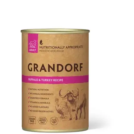 Вологий корм для дорослих собак Grandorf BUFFALO & TURKEY з м'ясом буйвола та індичкою, 400 г