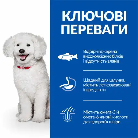 Hill’s SCIENCE PLAN Adult Hypoallergenic Small&Mini Сухий беззерновий корм для дорослих собак малих і мініатюрних порід із чутливістю до певних компонентів їжі, з лососем, 1,5кг