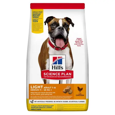 Hill's SCIENCE PLAN Adult Light Medium Breed Сухой корм для подверженных лишнему весу взрослых собак средних пород, с курицей, 14 кг