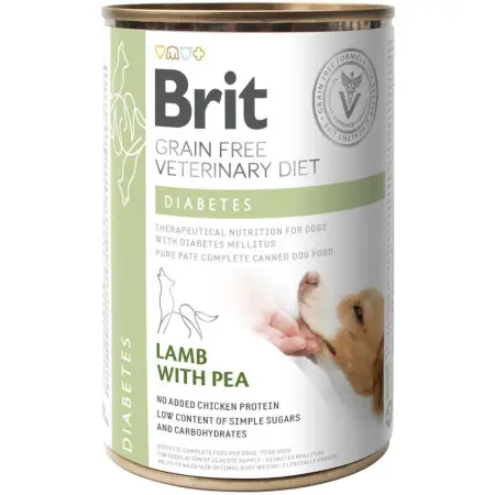 Вологий корм Brit GF VetDiet Diabetes для собак, із цукровим діабетом, з ягням та горошком, 400 г