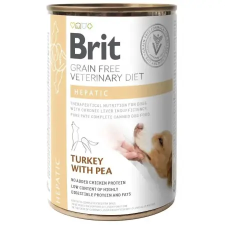 Вологий корм Brit GF VetDiet Hepatic для собак, для підтримки роботи печінки, індичка та горошок, 400 г