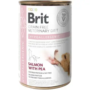 Вологий корм Brit GF VetDiet Hypoallergenic для собак, із харчовою алергією або непереносимістю, з лососем та горошком, 400 г