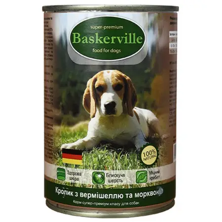 Консервированный корм Baskerville для собак. Кролик с лапшой и морковью 400г