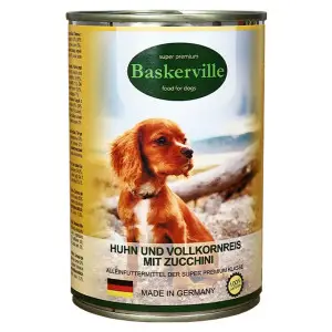 Консервований корм Baskerville для собак. Півень з рисом та цукіні 400г