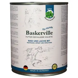 Консервований корм Baskerville HF Holistic Холістик класу. Яловичина та лосось для собак, 800г
