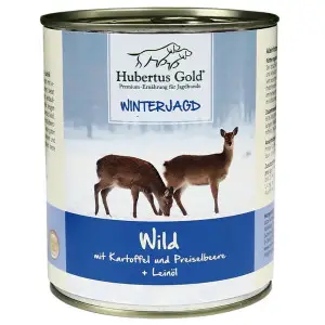 Консервований корм Hubertus Gold Wild mit Kartoffel для собак Дичина з картоплею, брусницею та лляною олією, 800г