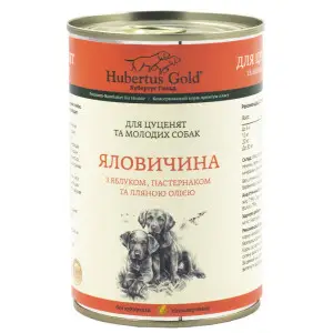 Консервований корм Hubertus Gold Яловичина з яблуком та пастернаком  для цуценят 400г
