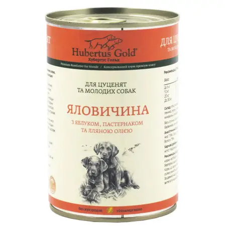 Консервований корм Hubertus Gold Яловичина з яблуком та пастернаком для цуценят 400г