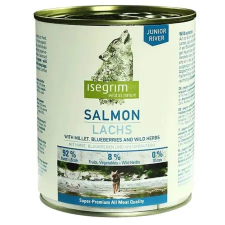 Консервований корм Isegrim Junior для цуценят та молодих собак Лосось з просом, чорницею 800 г