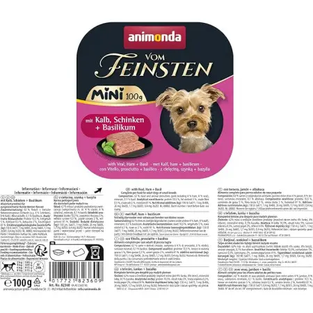 Корм вологий Animonda Vom Feinsten Adult Mini для собак мініпорід, з телятиною, шинкою + базилік 100 г