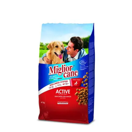 Migliorcane Active повнораціонний сухий корм для дорослих активних собак з яловичиною та злаками, підтримка тонусу м'язів, кісток, шкіри та шерсті, 4 кг