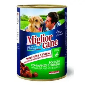 Migliorcane повноцінний вологий корм для дорослих собак у вигляді шматочків, з яловичиною та овочами, 405 г