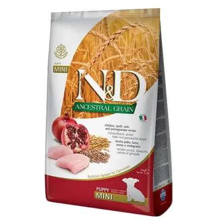 Низькозерновий сухий корм Farmina N&D Low Grain Mini Puppy для цуценят дрібних порід з куркою та гранатом 800 г