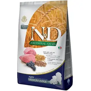 Низькозерновий сухий корм Farmina N&D Low Grain Medium&Maxi Puppy для цуценят середніх та великих порід з ягням та чорницею 12 кг