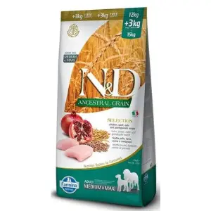 Низькозерновий сухий корм Farmina N&D Low Grain Medium&Maxi Adult для собак середніх і великих порід, курка з гранатом 15 кг