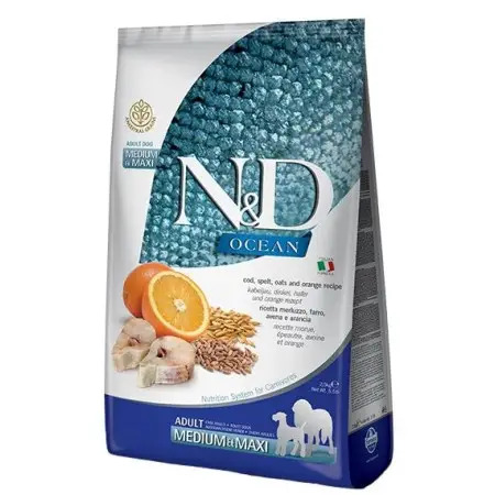 Низькозерновий сухий корм Farmina N&D Ocean Ancestral Medium&Maxi Adult для собак середніх та великих порід з тріскою та апельсином 2,5 кг