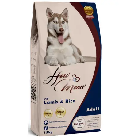 Повнораціонний корм для дорослих собак How Meow Dog Adult з ягням та рисом 15кг