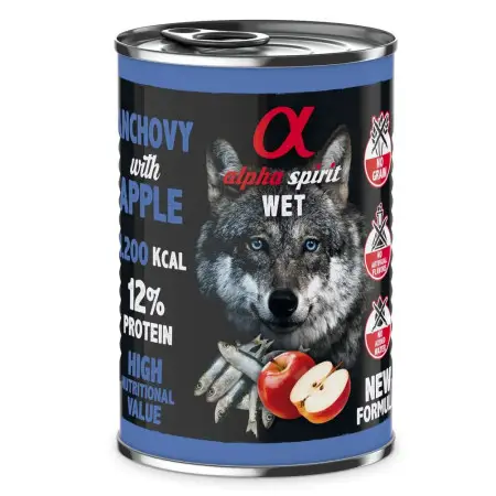 Повнораціонний вологий корм Alpha Spirit Anchovy with Red Apple з анчоусами та яблуками для дорослих собак 400 г (as576314)