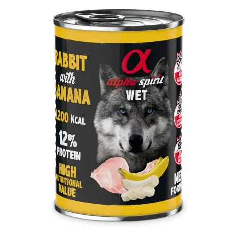 Повнораціонний вологий корм Alpha Spirit Rabbit with Banana з кроликом та бананами для дорослих собак 400 г (as969978)
