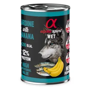 Повнораціонний вологий корм Alpha Spirit Sardine with Banana з сардиною та бананами для дорослих собак 400 г (as576307)