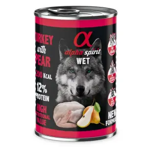 Повнораціонний вологий корм Alpha Spirit Turkey with Pear з індичкою та грушами для дорослих собак 400 г (as576178)