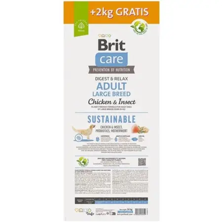 Сухой корм Brit Care Dog Sustainable Adult Large Breed для взрослых собак больших пород с курицей и насекомыми 12+2 кг