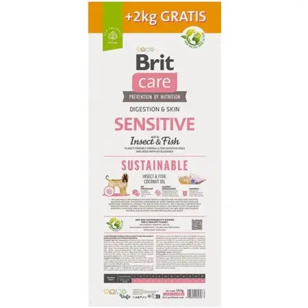 Корм Brit Care Dog Sustainable Sensitive для собак с чувствительным пищеварением, с рыбой и насекомыми, 12+2 кг