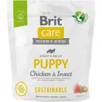 Сухой корм Brit Care Dog Sustainable Puppy для щенков, с курицей и насекомыми, 1 кг