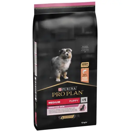 Сухий корм для цуценят схильних до алергії Purina Pro Plan Puppy Medium Sensitive Skin, з лососем, 12 кг