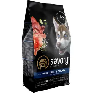 Сухий корм Savory для юніорів великих порід, зі свіжою індичкою і куркою, 3 кг