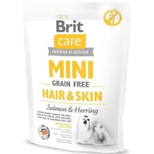 Сухой корм Brit Care GF Mini Hair & Skin для собак миниатюрных пород, для кожи и шерсти, с лососем и селедкой, 400 г