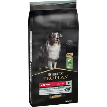 Сухий корм для дорослих собак середніх порід з чутливим травленням Purina Pro Plan Medium Sensitive, з ягням, 14 кг