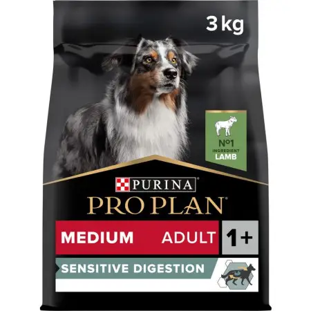 Сухий корм для дорослих собак середніх порід з чутливим травленням Purina Pro Plan Medium Sensitive, з ягням, 3 кг