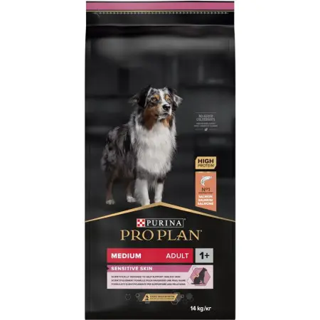 Сухий корм для дорослих собак схильних до алергії Purina Pro Plan Adult Medium Sensitive Skin, з лососем, 14 кг