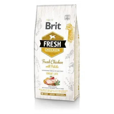 Сухой корм Brit Fresh для взрослых собак всех пород, с курицей и картофелем, 12 кг