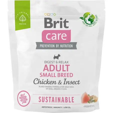 Сухой корм Brit Care Dog Sustainable Adult Small Breed для собак малых пород, с курицей и насекомыми, 1 кг