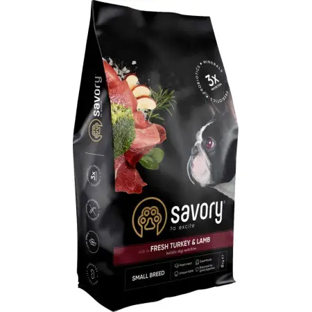 Сухий корм Savory Small для собак малих порід, зі свіжим ягням та індичкою, 8 кг