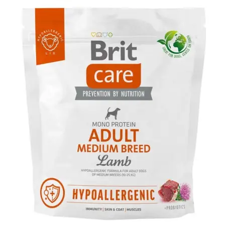 Сухой корм Brit Care Dog Hypoallergenic Adult Medium Breed для собак средних пород, гипоаллергенный с ягненком, 1 кг