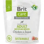 Сухой корм Brit Care Dog Sustainable Adult Medium Breed для собак средних пород, с курицей и насекомыми, 1 кг