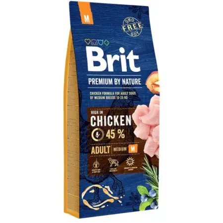 Сухий корм Brit Premium Dog Adult M для дорослих собак середніх порід, з куркою, 15 кг
