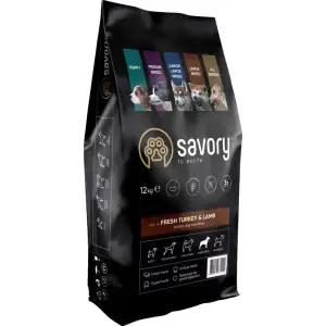 Сухий корм Savory Medium для собак середніх порід, зі свіжим ягням та індичкою, 12 кг