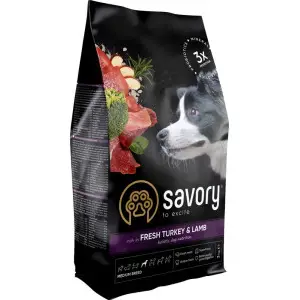 Сухий корм Savory Medium для собак середніх порід, зі свіжим ягням та індичкою, 3 кг